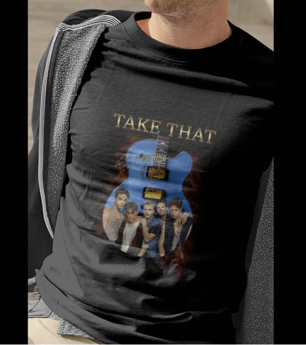 Take That Group Photo With Blue Guitar And Signatures T-Shirt