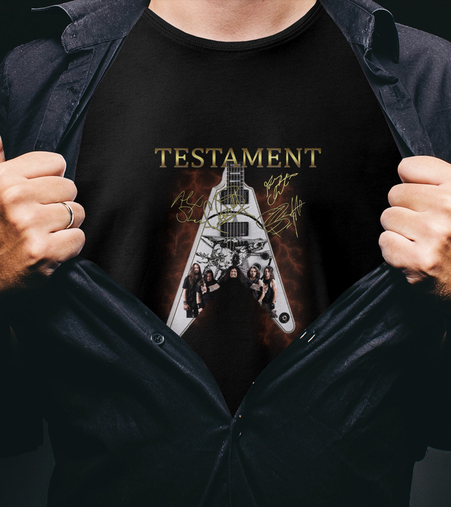 TESTAMENT Electric Guitar With Signatures And Band Members T-Shirt