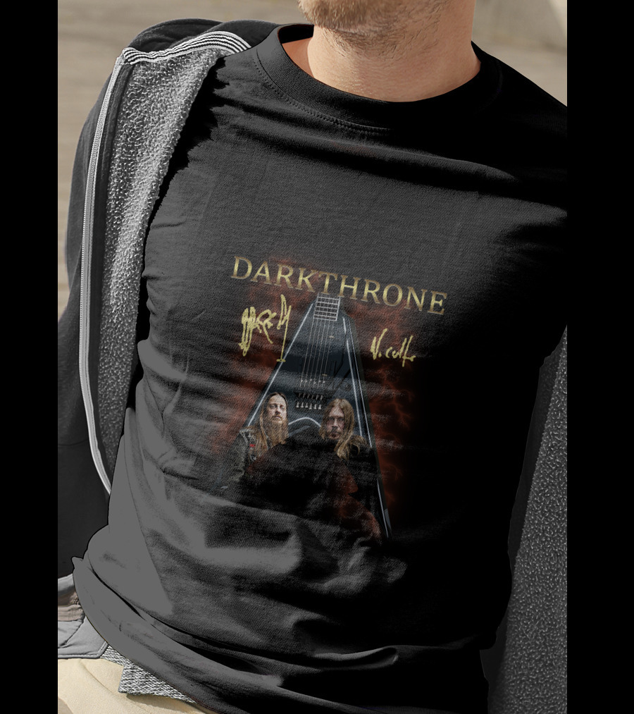 Darkthrone Signature Guitar With Band Members And Lightning Background T-Shirt