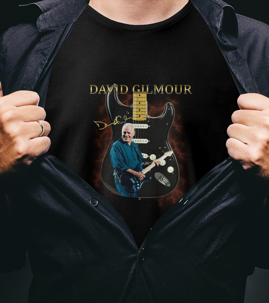 David Gilmour Signature Guitar With Iconic Image And Signature T-Shirt