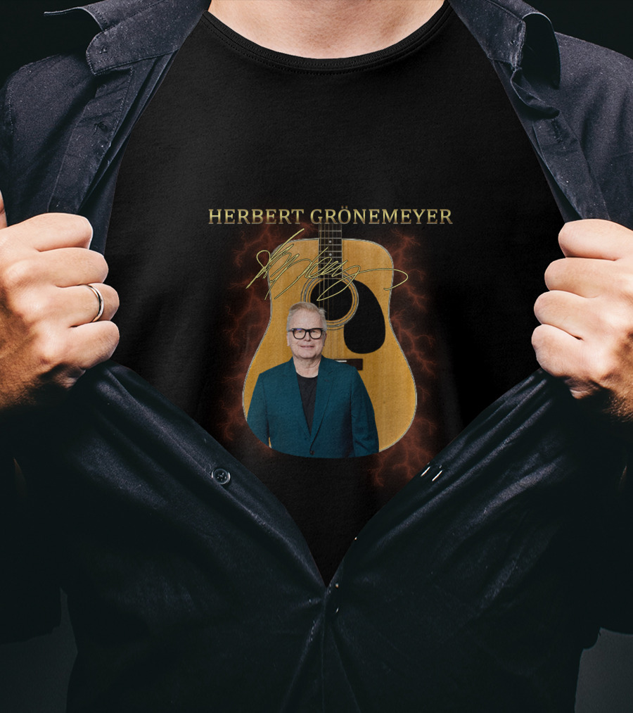 Herbert Grönemeyer Signature Guitar With Portrait And Lightning T-Shirt