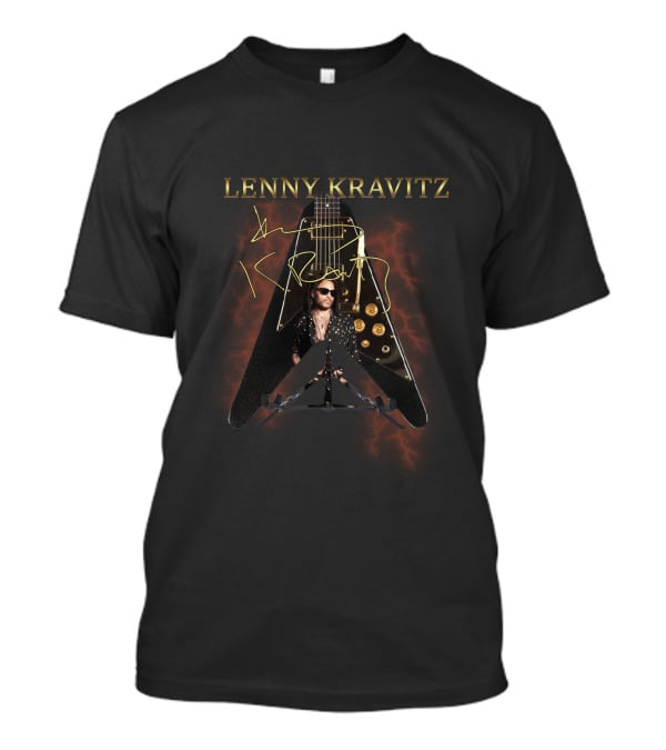 Lenny Kravitz Signature Guitar With Image And Signature In Electric Visual T-Shirt