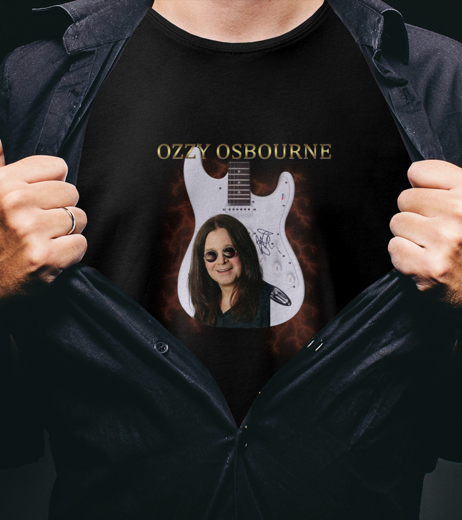 Ozzy Osbourne Signature Guitar With Lightning Background T-Shirt