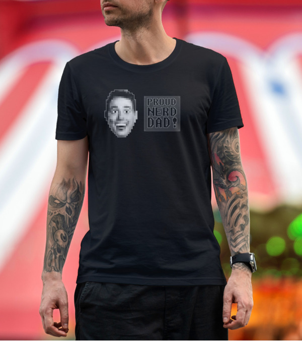 Premium T-Shirt: Proud Nerd Dad Retro Pixel Art Face T-Shirt Proud Nerd Dad Retro Pixel Art Face T-Shirt