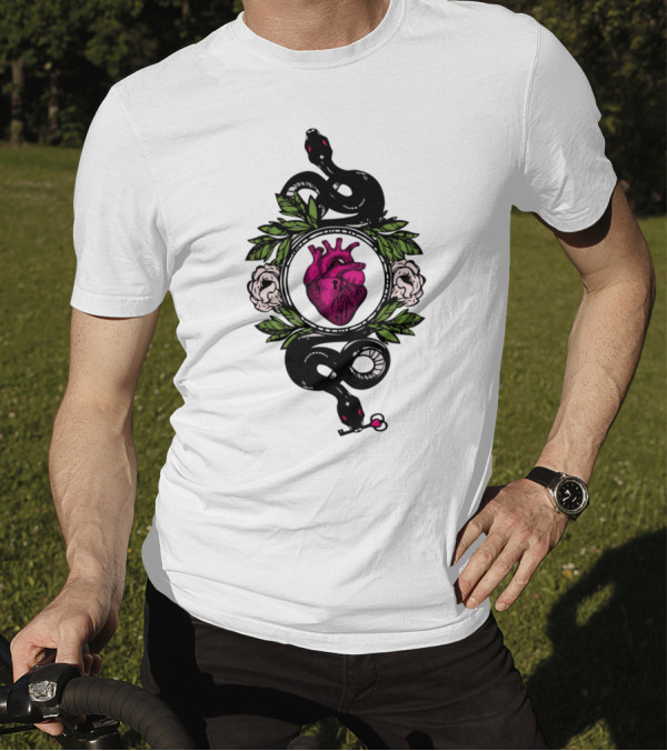 Knowledge Is Key Heart And Serpent In Floral Frame T-Shirt