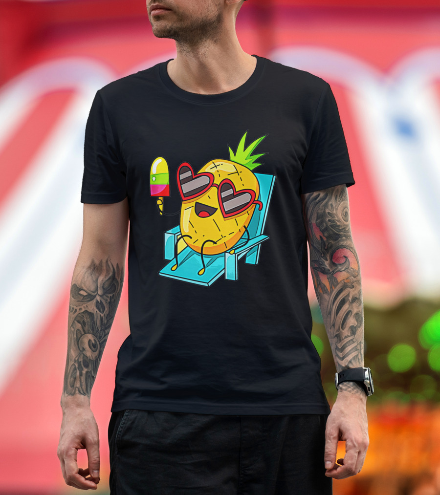 Sunglasses-Wearing Pineapple Relaxing with Popsicle and Joyful Expressions T-Shirt