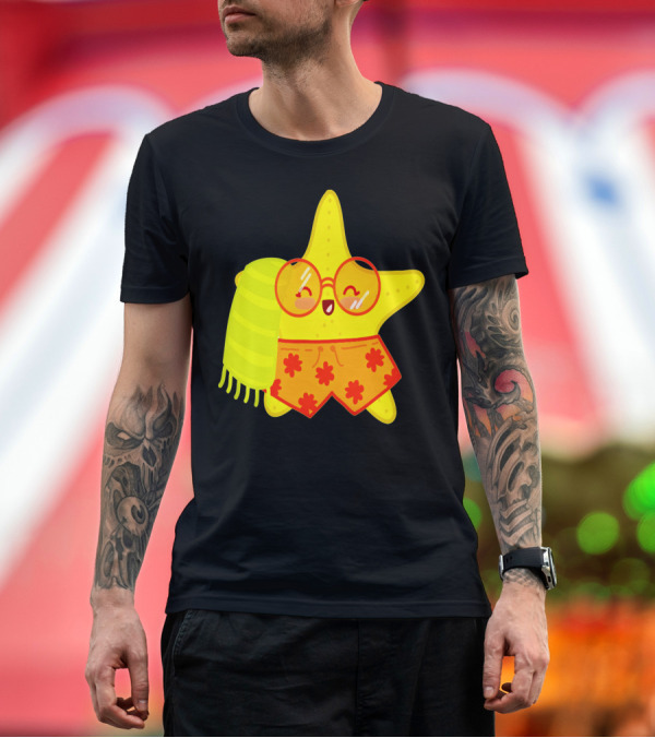 Premium T-Shirt: Summer Star Beach Fun Sunglasses Towel Floral Shorts Starfish T-Shirt Summer Star Beach Fun Sunglasses Towel Floral Shorts Starfish T-Shirt