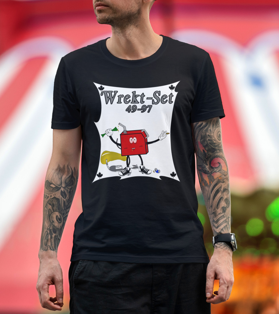 Wrekt Set 49-97 Cartoon Gas Can Smoking and Drinking T-Shirt