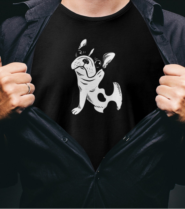 Brindle Pied Frenchie Puppy Graphic With Black And White French Bulldog T-Shirt