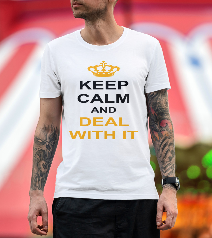 Keep Calm and Deal With It Crown Inspired Motif T-Shirt