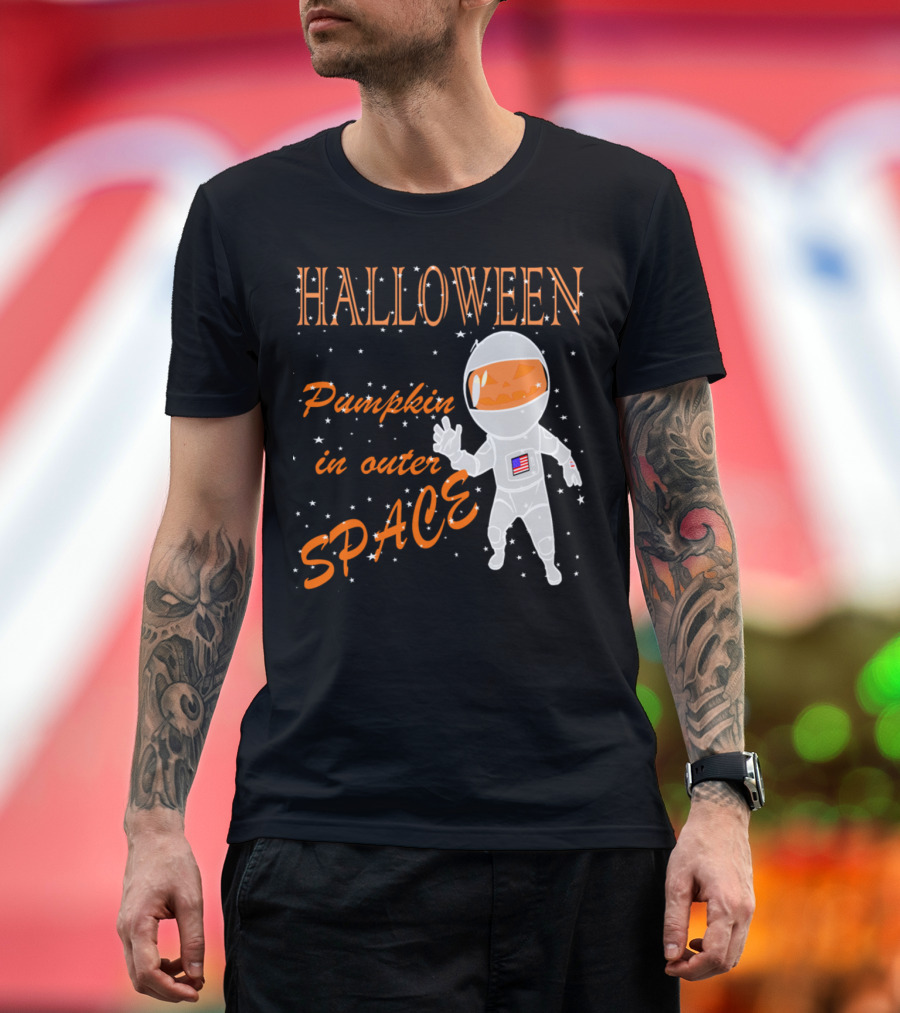 Halloween Pumpkin in Outer Space Astronaut T-Shirt
