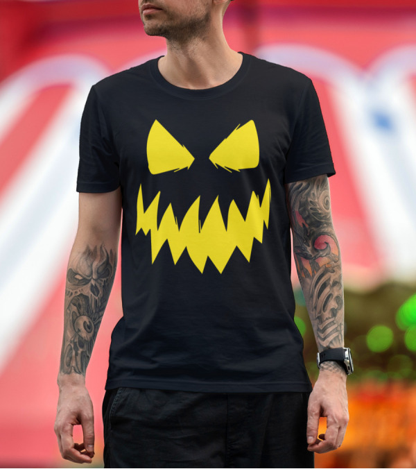 Premium T-Shirt: Spooky Yellow Halloween Pumpkin Face T-Shirt Spooky Yellow Halloween Pumpkin Face T-Shirt
