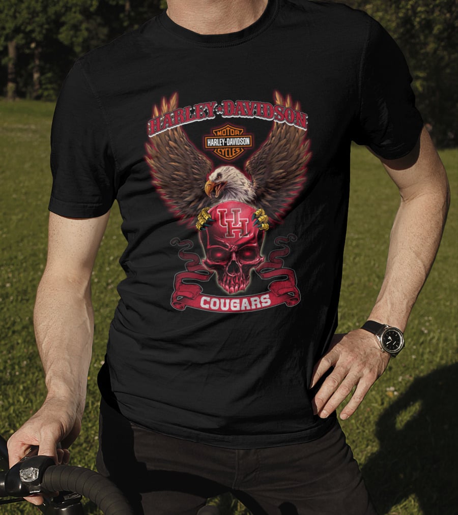 Harley Davidson Cougars Hd 0423 Houston Cougars Bald Eagle Skull T-Shirt