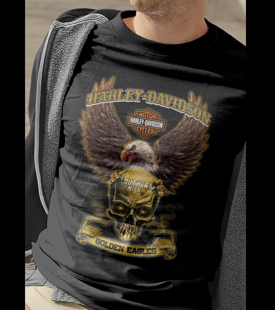 Harley Davidson Motorcycles Southern Miss Golden Eagles Skull And Eagle T-Shirt