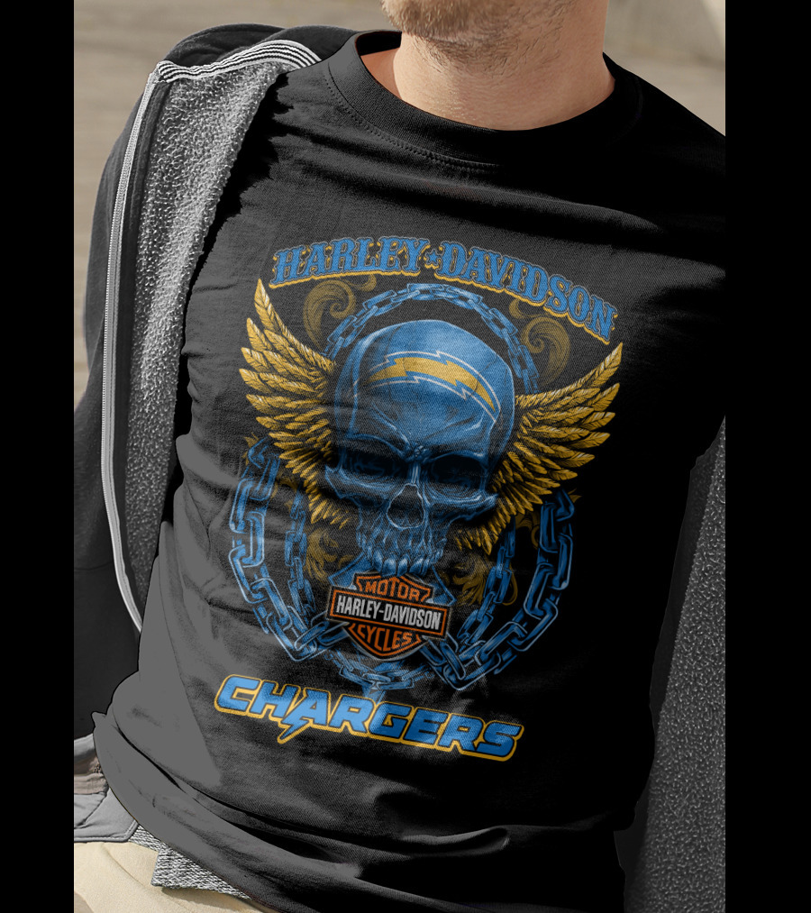 Harley Davidson Los Angeles Chargers Skull Motor Cycles T-Shirt