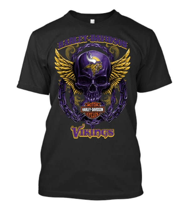 Harley Davidson Minnesota Vikings Skull With Wings And Chains T-Shirt