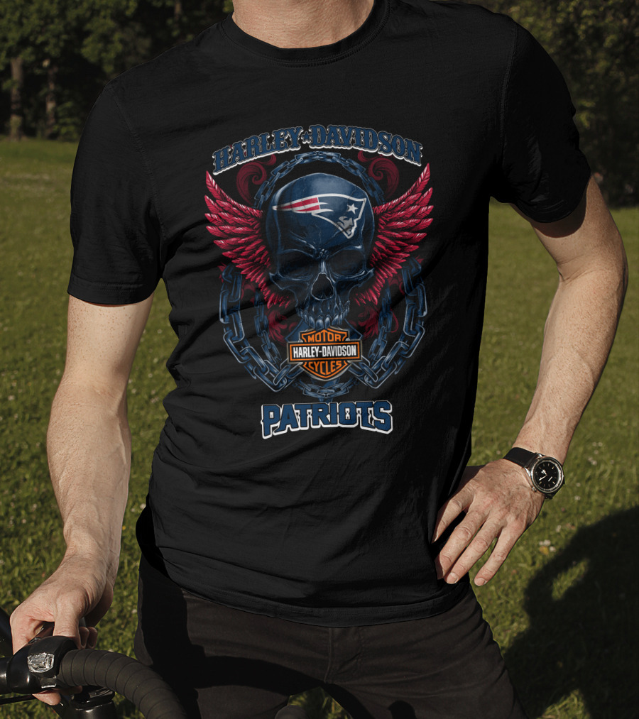 Harley Davidson Patriots Skull Motorcycles New England T-Shirt
