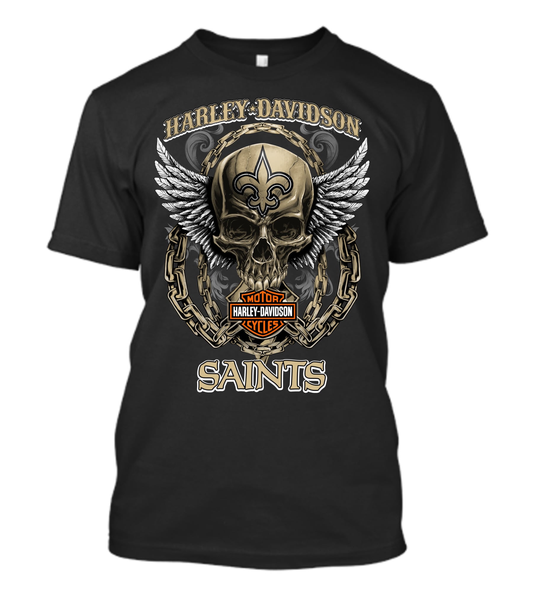 Harley Davidson New Orleans Saints Skull Wings Motor Cycles T-Shirt