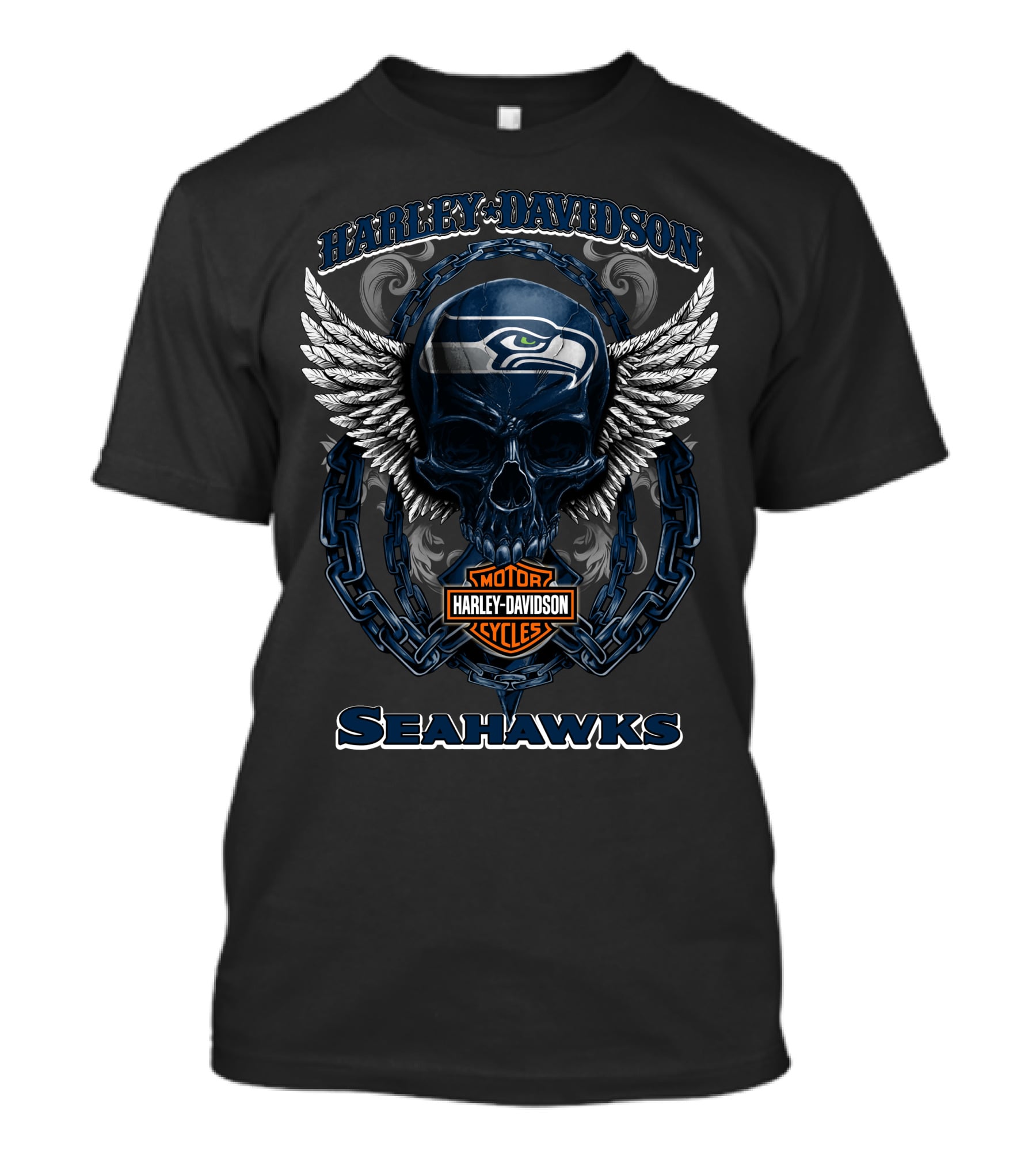 Harley Davidson Motorcycles Seattle Seahawks Skull Wings T-Shirt