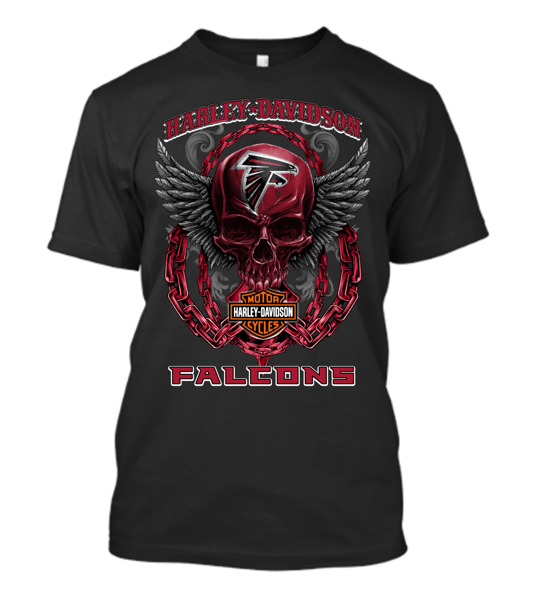 Harley Davidson Atlanta Falcons Skull Wings Chains T-Shirt