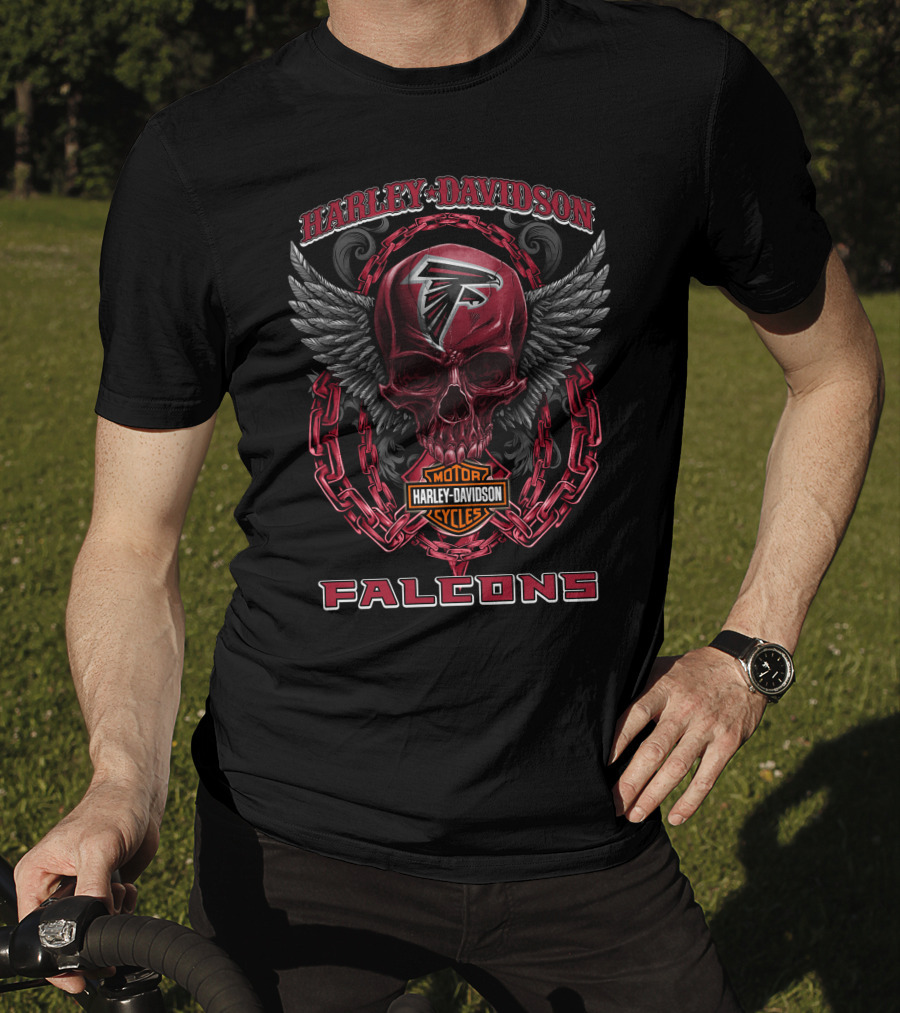 Harley Davidson Atlanta Falcons Skull Wings Chains T-Shirt