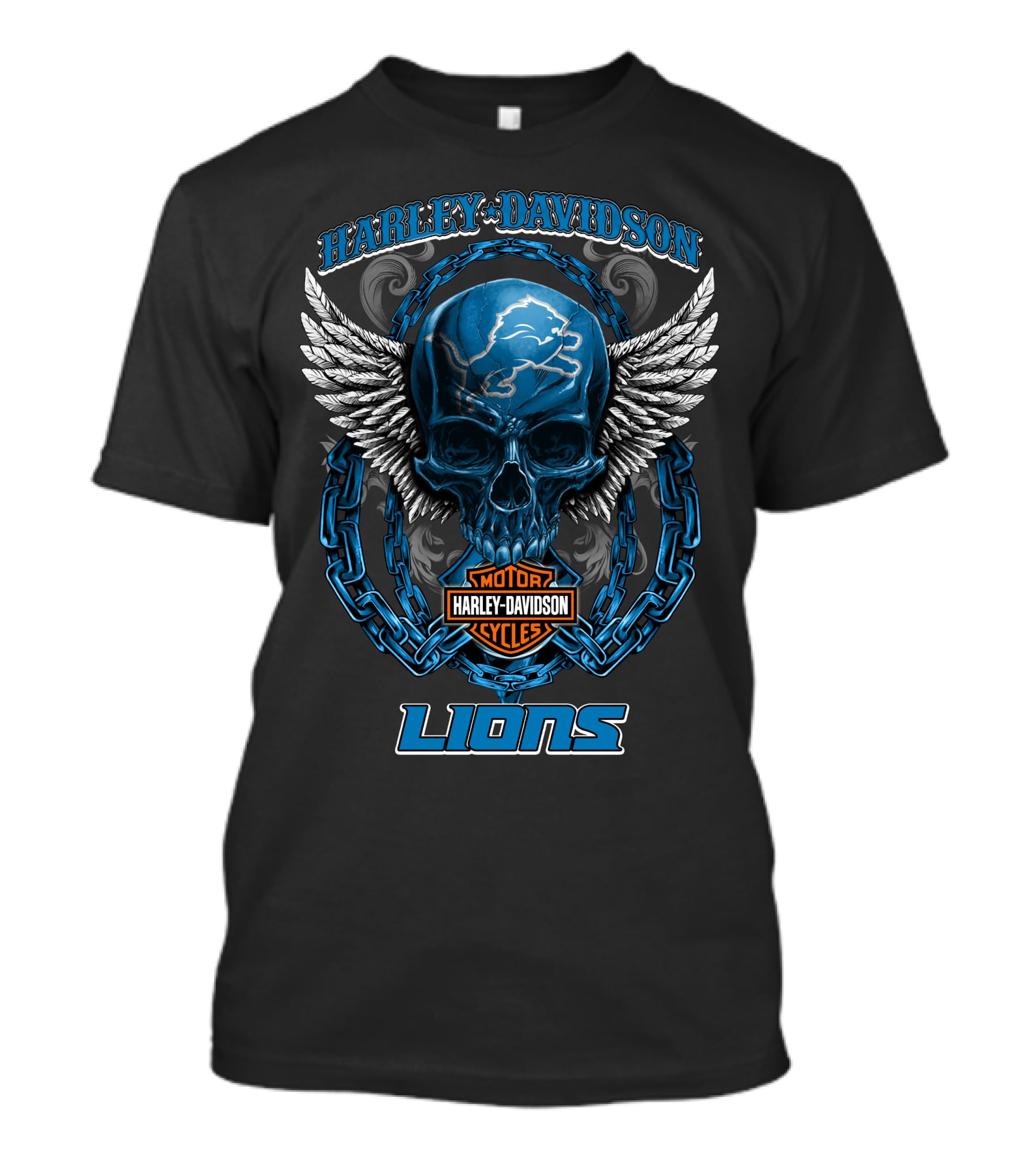 Harley Davidson Motor Cycles Detroit Lions Skull And Wings T-Shirt