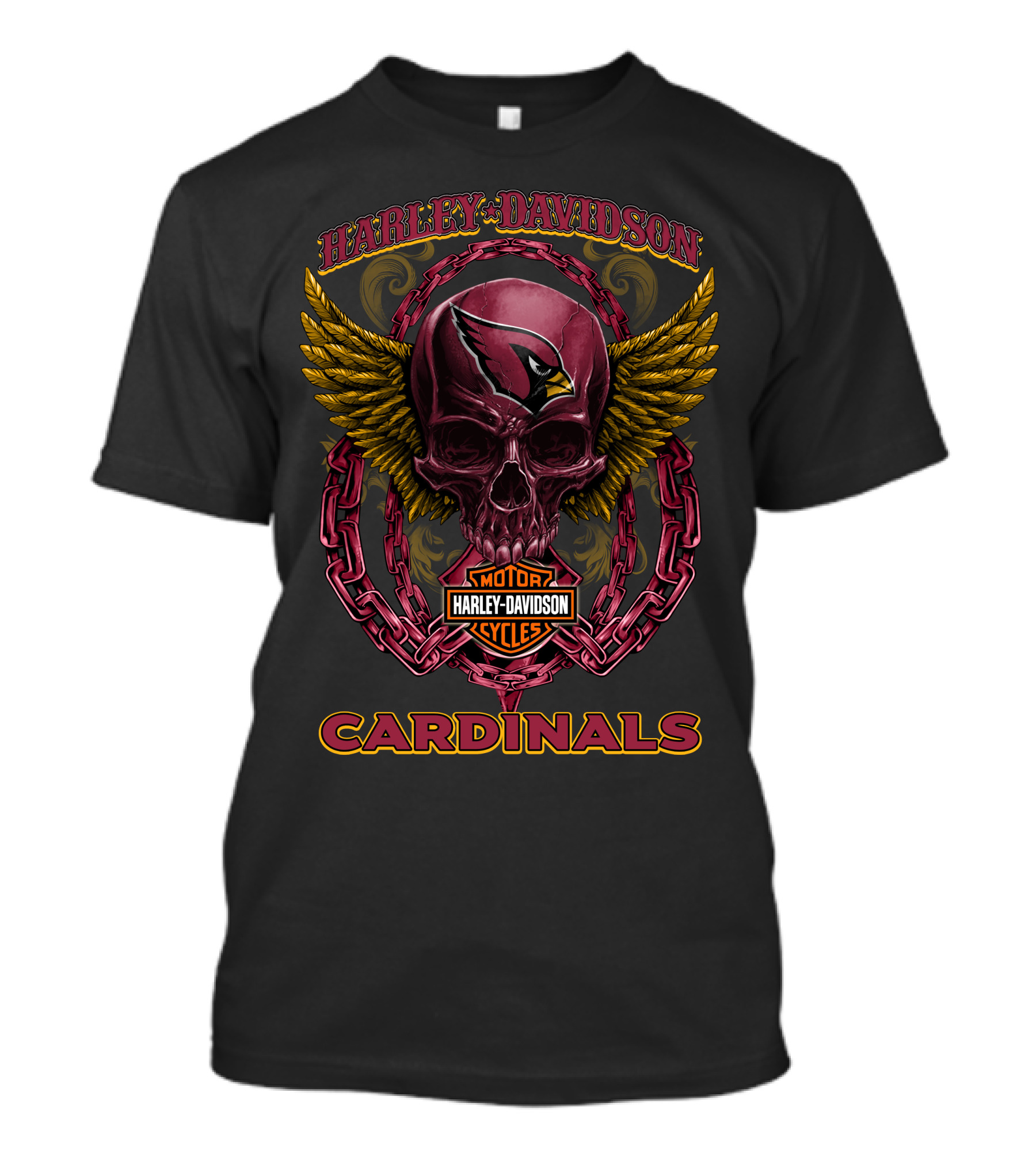 Harley Davidson Arizona Cardinals Motorcycles Skull And Wings T-Shirt