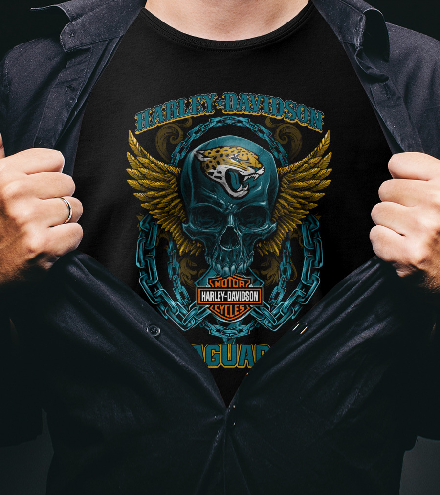 Harley Davidson Motor Cycles Jacksonville Jaguars Skull Logo Wings T-Shirt