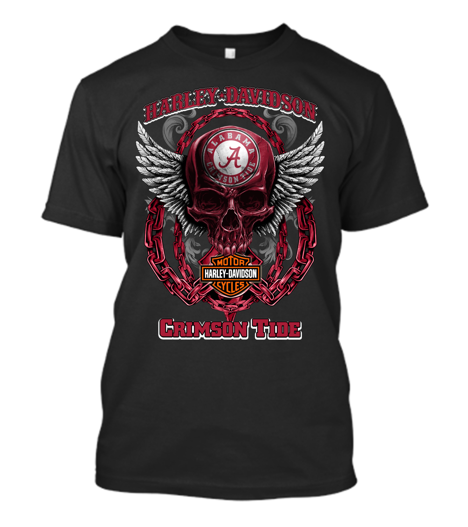 Harley Davidson Alabama Crimson Tide Skull Wings Chains T-Shirt