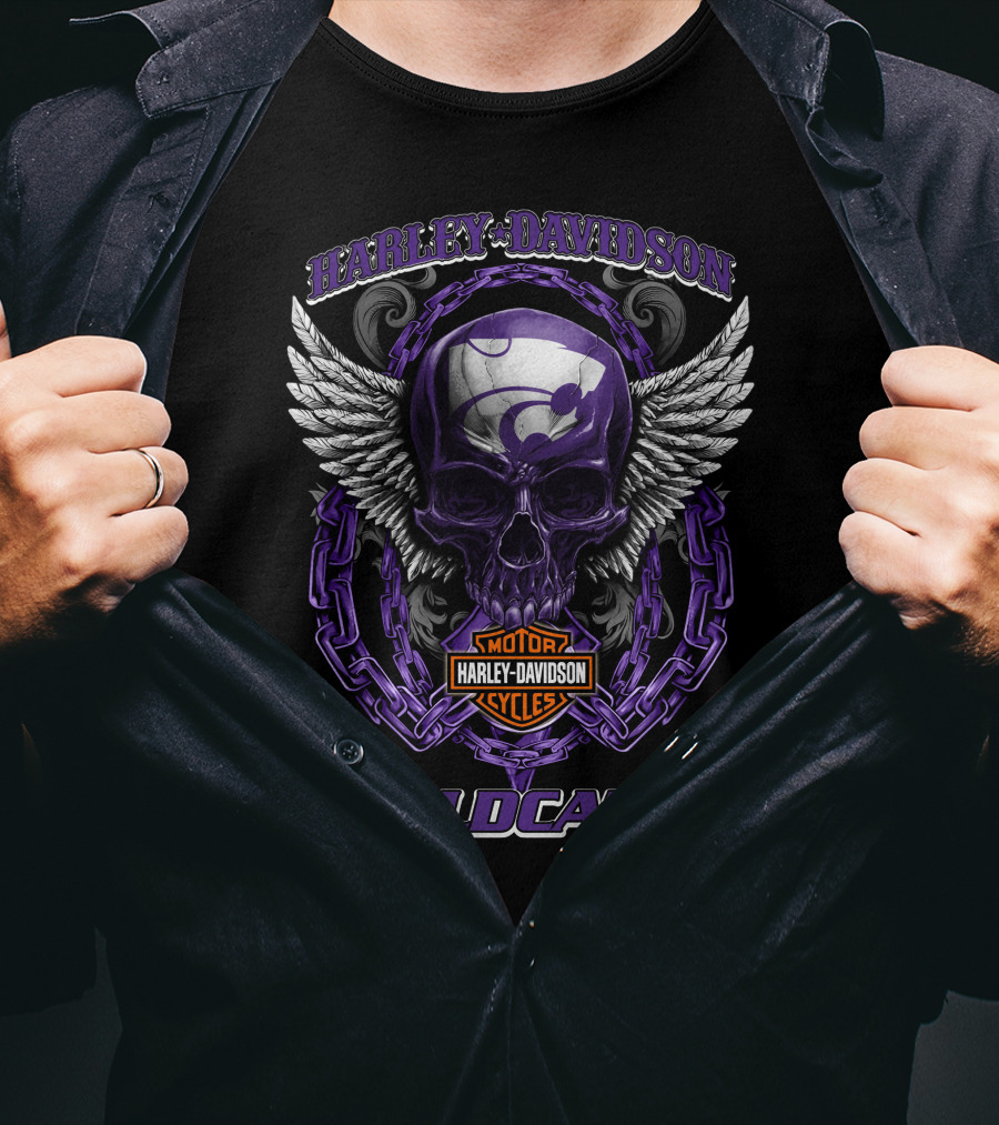 Harley Davidson Wildcats Kansas State Motorcycle Skull T-Shirt