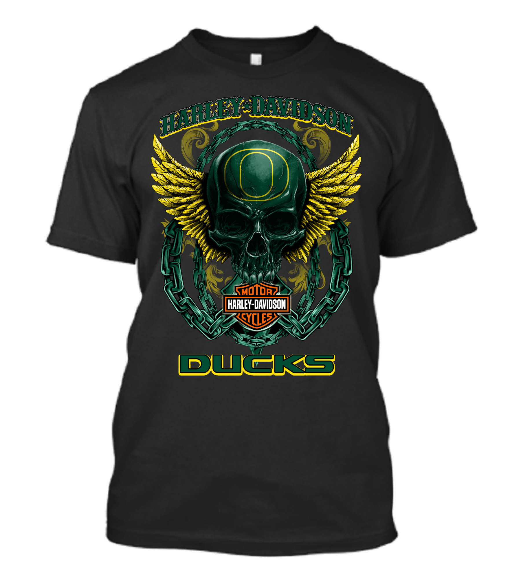 Harley Davidson Motorcycles Oregon Ducks Skull Wing T-Shirt