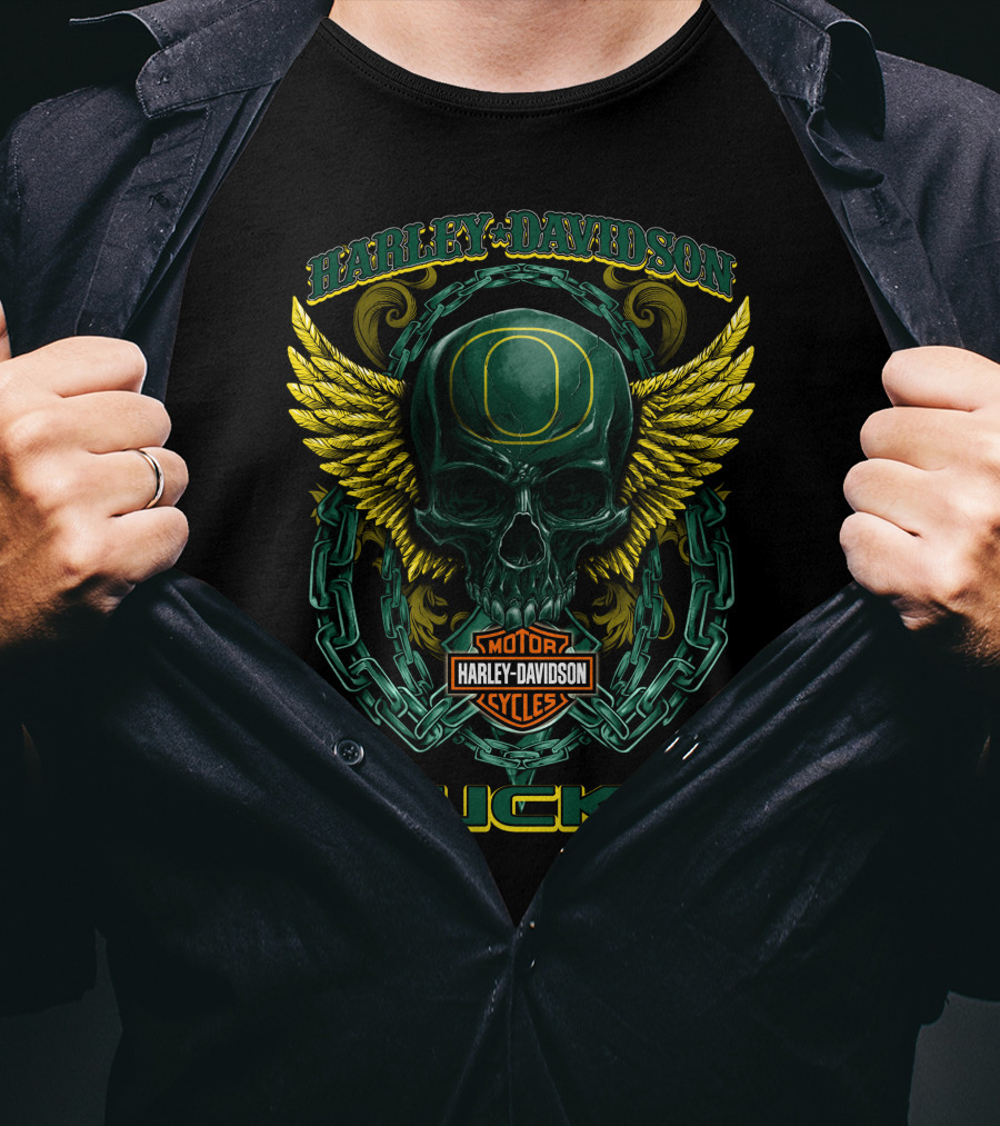 Harley Davidson Motorcycles Oregon Ducks Skull Wing T-Shirt