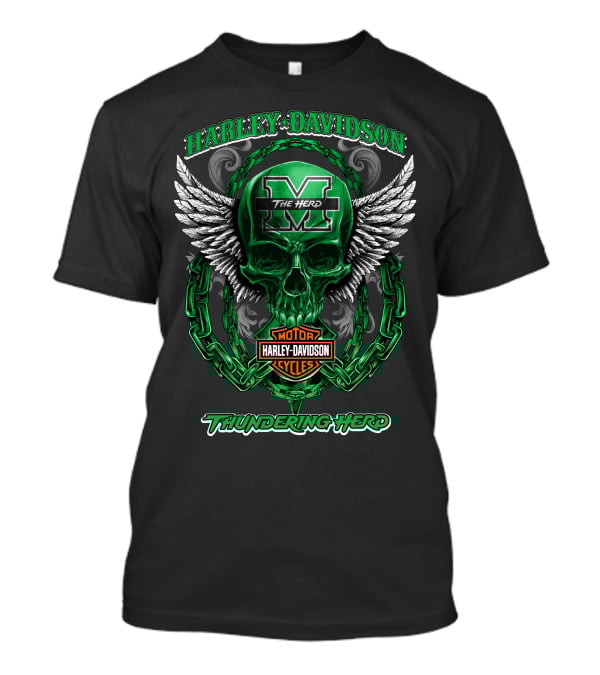 Harley Davidson Marshall Thundering Herd The Herd Skull Wings Motor Cycles T-Shirt