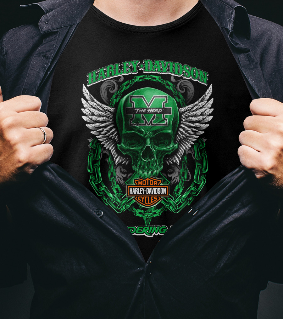 Harley Davidson Marshall Thundering Herd The Herd Skull Wings Motor Cycles T-Shirt