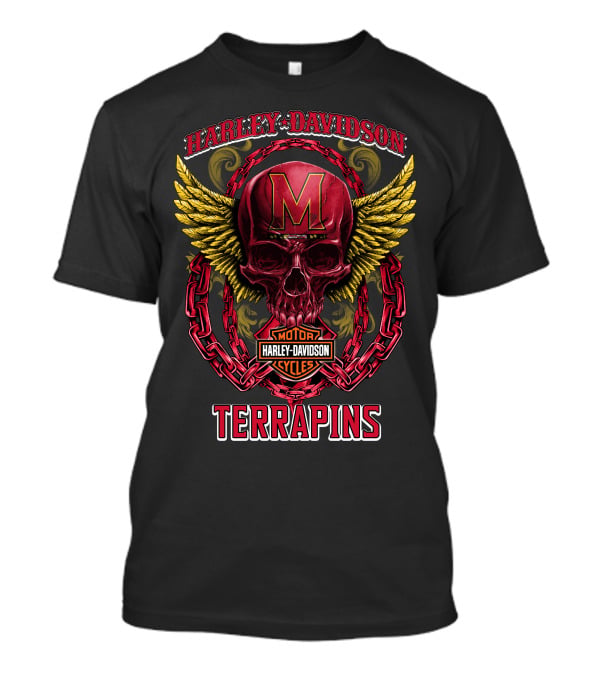 Harley Davidson Motorcycles Maryland Terrapins Skull Wings Chains T-Shirt