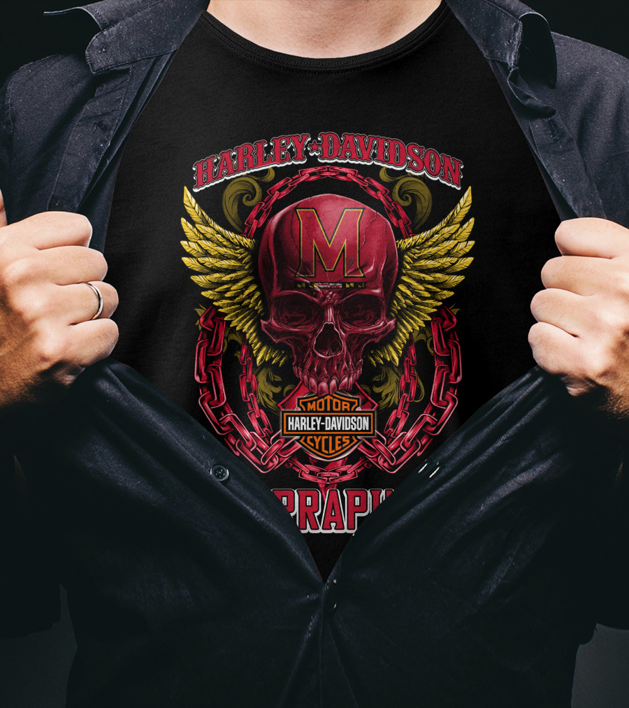 Harley Davidson Motorcycles Maryland Terrapins Skull Wings Chains T-Shirt