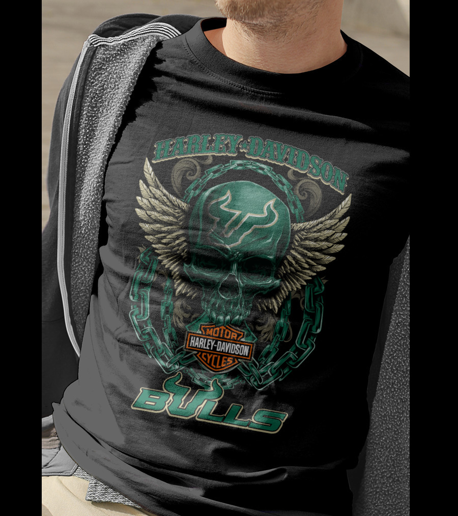 Harley Davidson South Florida Bulls Skull Winged T-Shirt