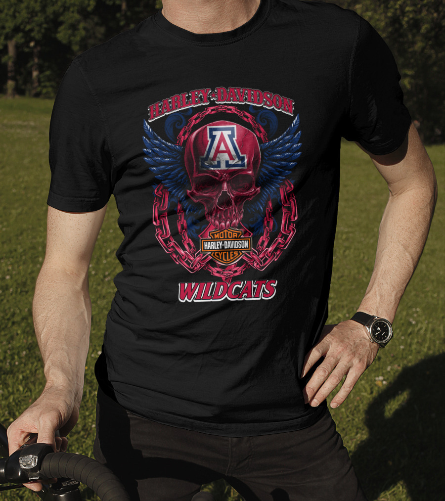 Harley Davidson Arizona Wildcats Motor Cycles Skull And Chains T-Shirt