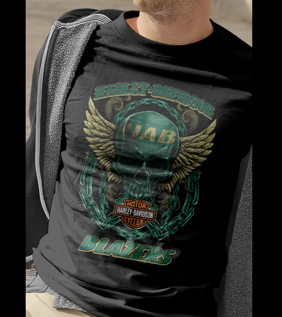 Harley Davidson Uab Blazers Skull And Wings T-Shirt
