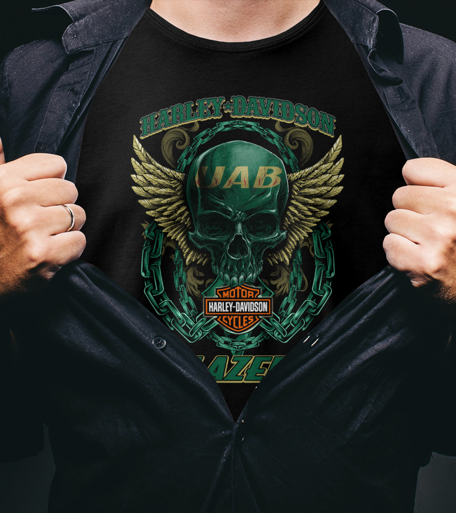 Harley Davidson Uab Blazers Skull And Wings T-Shirt
