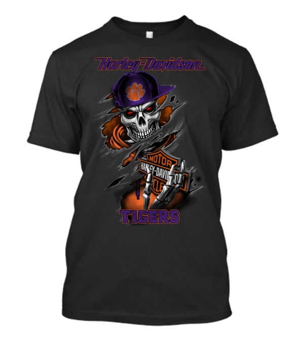 Harley Davidson Motor Clemson Tigers Skull 26-09 T-Shirt