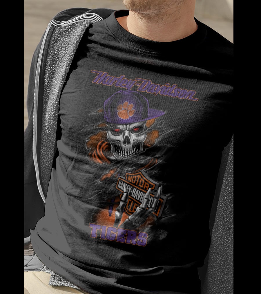 Harley Davidson Motor Clemson Tigers Skull 26-09 T-Shirt