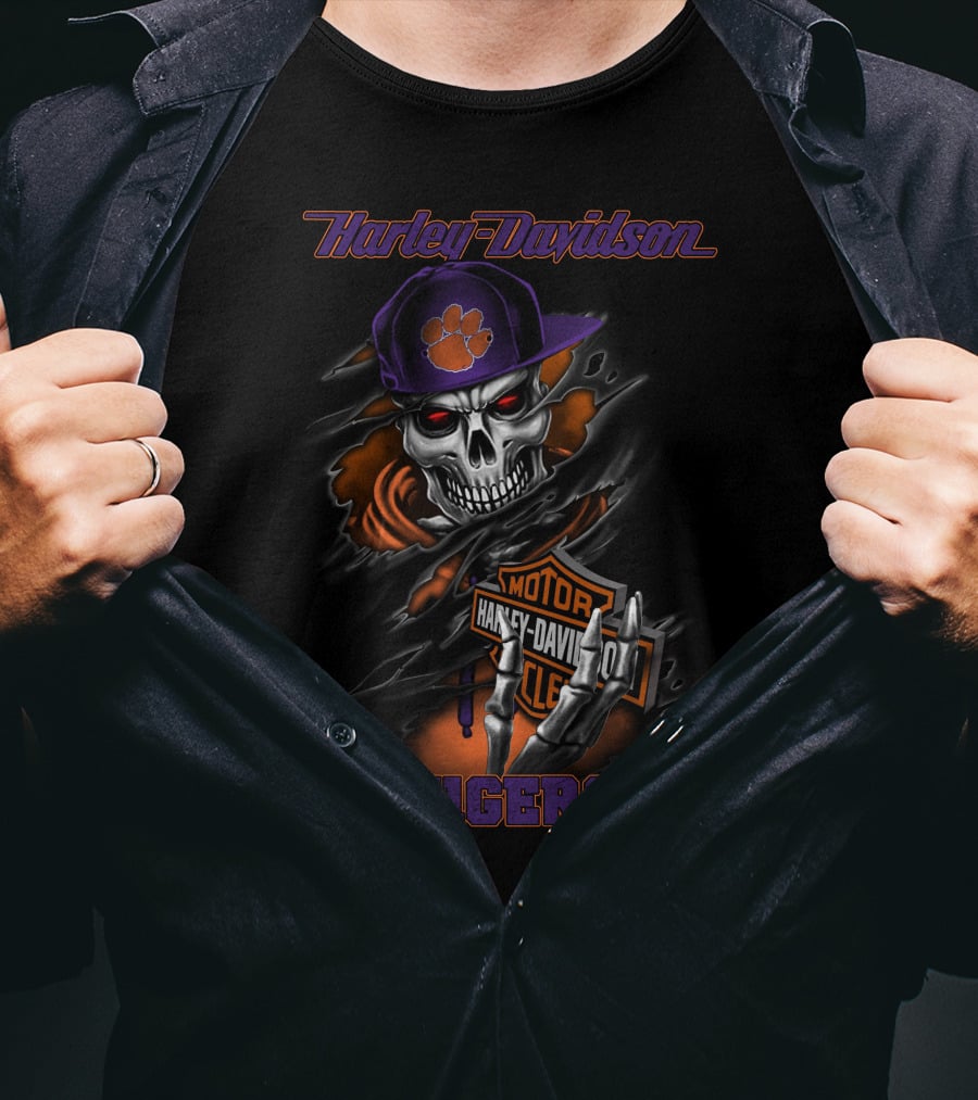 Harley Davidson Motor Clemson Tigers Skull 26-09 T-Shirt