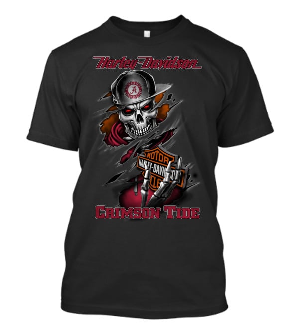 Harley Davidson Alabama Crimson Tide Skulled Rider With Cap And Hoodie T-Shirt