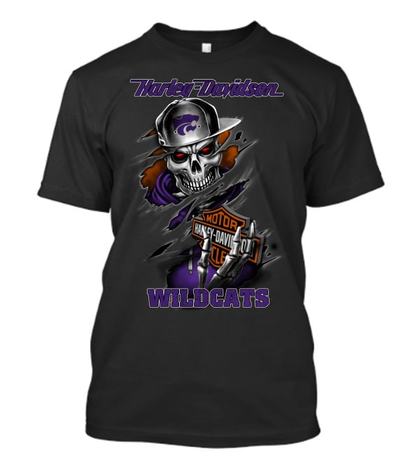 Harley Davidson Wildcats Kansas State Skull Theme T-Shirt