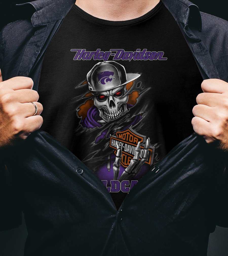 Harley Davidson Wildcats Kansas State Skull Theme T-Shirt