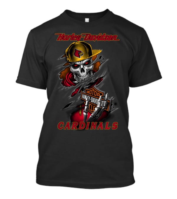 Harley Davidson Louisville Cardinals Skeleton In Cap T-Shirt