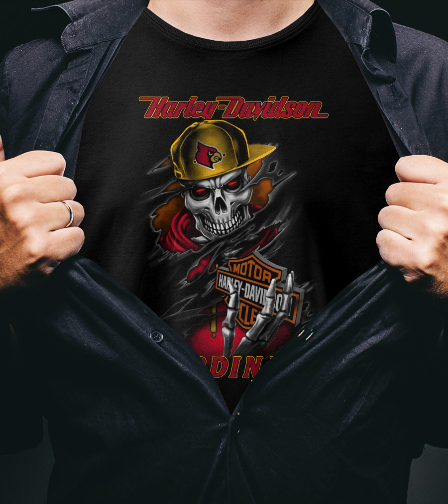 Harley Davidson Louisville Cardinals Skeleton In Cap T-Shirt