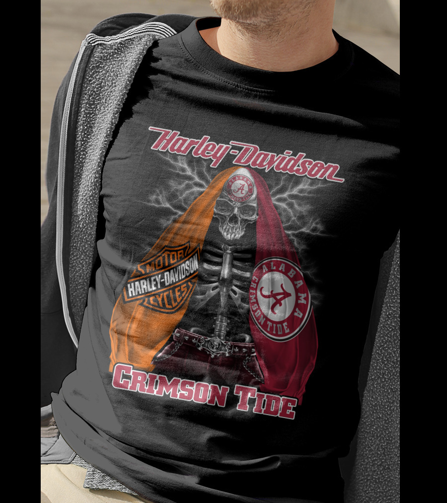 Harley Davidson Alabama Crimson Tide Motorcycles Skeleton T-Shirt