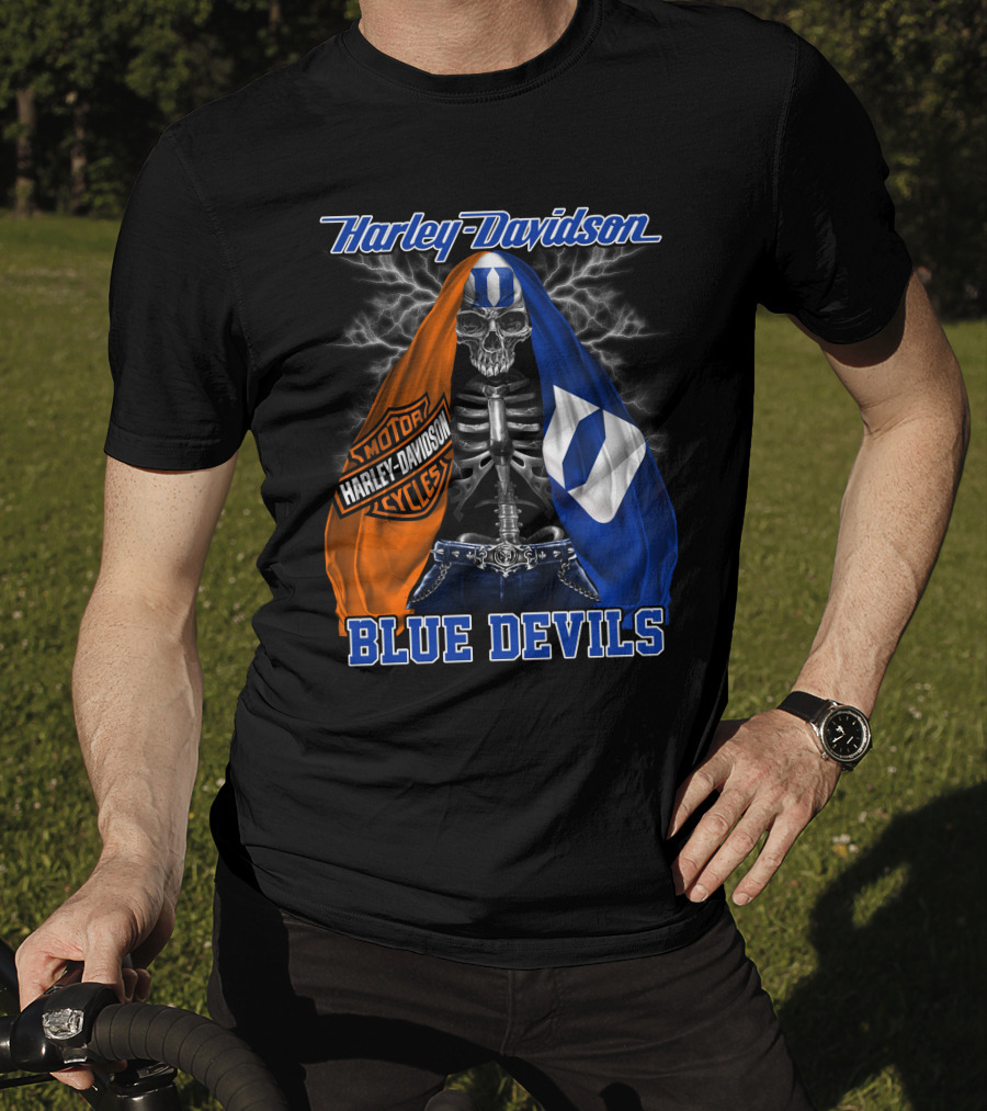 Harley Davidson Blue Devils Skeleton With Motor Cycles And Iconic Scarf T-Shirt